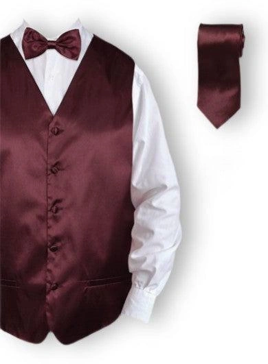 Parlak Şarap Kırmızısı Saten Damat Yeleği Takımı Düğün ve Davetler İçin Mükemmel Seçim！
